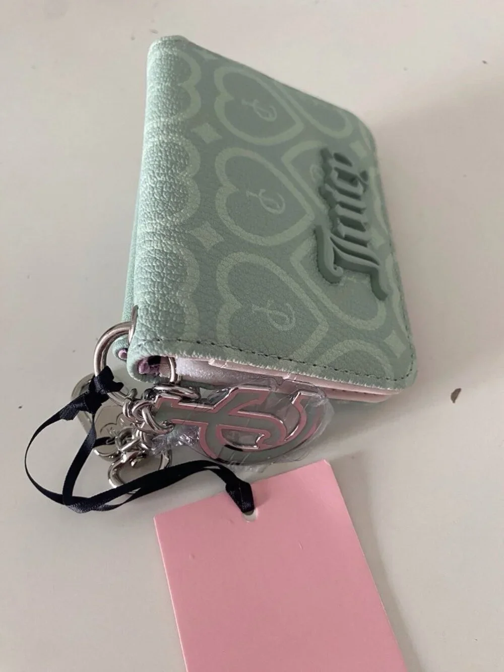 Juicy Couture The Bubble Pop Dual Sided Card Case In Frosty Green W/Charm NEW